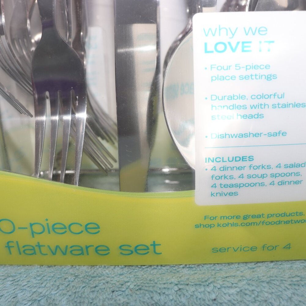 FOOD NETWORK Service for 4 Flatware 20 Piece Set W/Hanging Storage Rack Red New - Picture 2 of 7